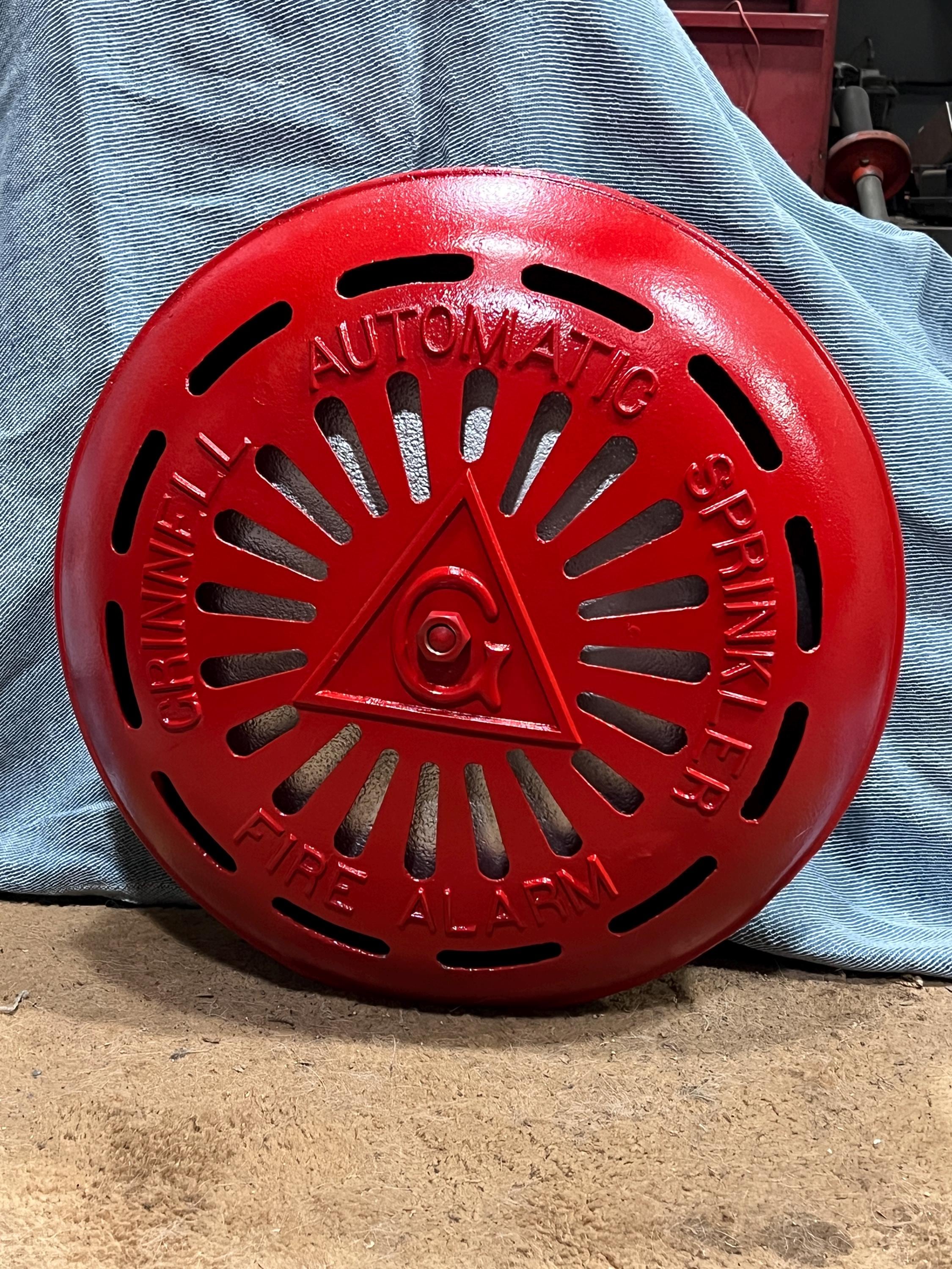 Vintage Grinnell Fire Alarm Bell, Red Industrial Decor, Movie Prop