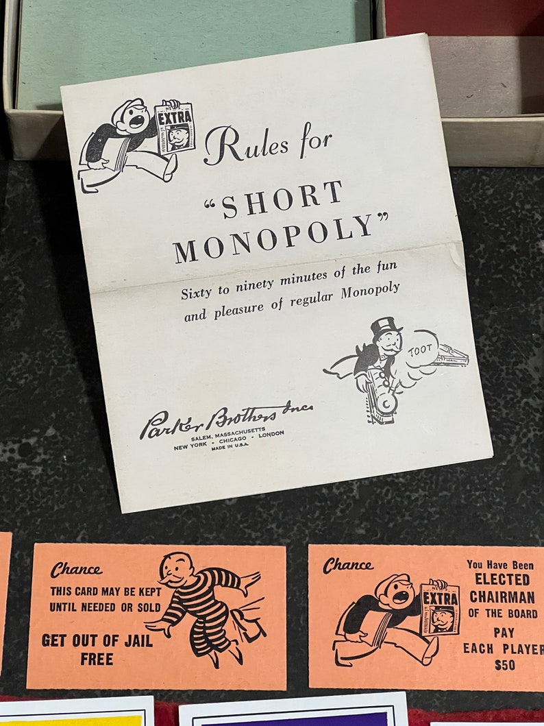 Antique Monopoly Game, Black Box, Reg. US Patent Office, Antique Game Collector, Parker Bros, Salem, MA, New York, Chicago, no board image 9