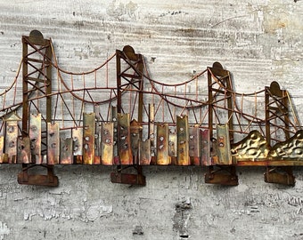 Mid-century Brutalist Style of Curtis Jere Golden Gate Bridge, wall sculpture, industrial art