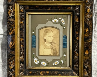 1880s Antique Frame, aesthetic movement design, farmhouse decor, wall art, marbleized frame