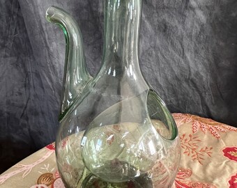 Vintage Pale Green Wine Decanter, Italian style wine bottle