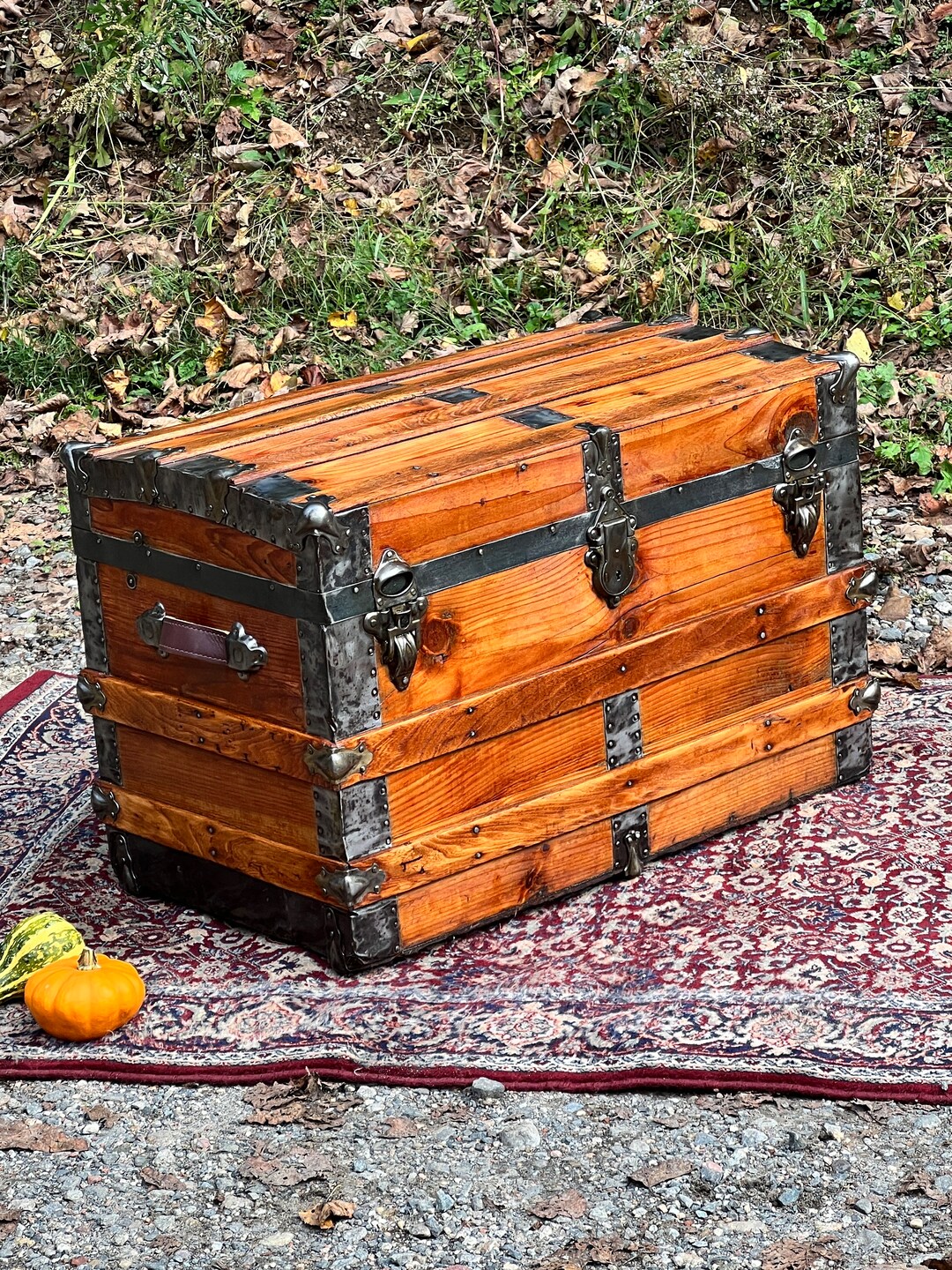 Antique Refinished Trunk 1890s Slightly Curved Top Trunk Etsy