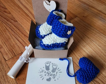 Baby gender reveal box, Grandparent pregnancy announcement, baby boy reveal, Parents pregnancy reveal, Baby shower gift, Free crochet heart!