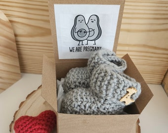 Baby Bootie reveal box , Grandparent pregnancy announcement, Parents pregnancy reveal, Ready to Ship! Baby shower gift, Free crochet heart