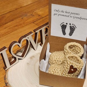 The best Parent Pregnancy Announcement, Grandparent pregnancy reveal, Baby booties reveal box, Baby shower gift, Free heart with each order image 2