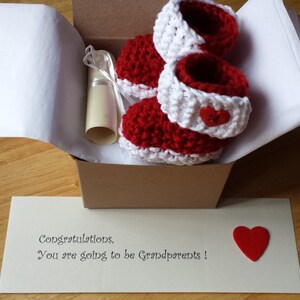 Mother's Day Pregnancy Announcement, Baby Booties, pregnancy reveal, Baby reveal, SHIP SAME day, Free crochet heart with each order image 1