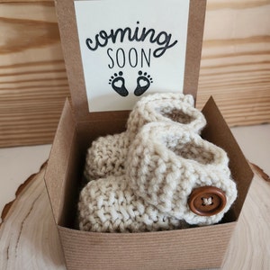 Grandparent Pregnancy Announcement, Baby Booties, reveal box, Parents Pregnancy reveal, Baby gift box, reveal booties, Free crochet heart!!!