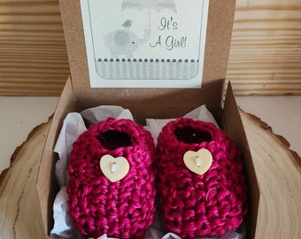 Baby Girl Booties, Baby gender reveal, Reveal booties, Pregnancy announcement, Baby girl reveal bootie box, raspberry pink booties!