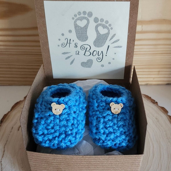 Baby gender reveal booties, Baby Boy booties, Grandparent Pregnancy announcement, Same day shipping! Baby shower booties gift box