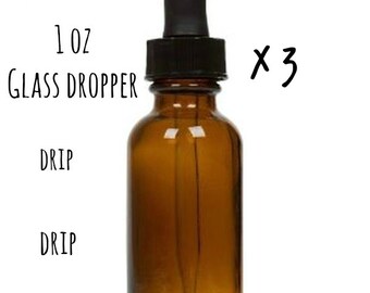 Dropper Bottle x3 - 1oz - Empty Glass Bottle with Dropper - Amber Dropper Bottle - Amber Glass Dropper Bottle