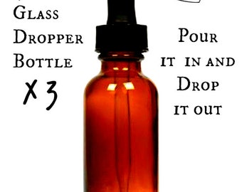 Three Amber Glass Bottle with Dropper - 4oz - Glass Dropper - Empty Glass Dropper Bottle - Amber Dropper Bottle - Amber Glass Dropper Bottle