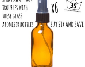 6 Glass Atomizer Bottles - 4oz - Boston Round Glass Spray Bottle - Glass Atomizer Bottle - Empty Glass Spray Bottle