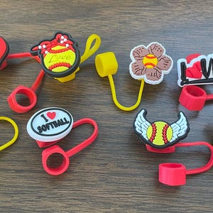 Softball Straw Toppers set for Stanley, Set Of 8 Softball Straw Toppers, Softball Accessories, Softball Gifts
