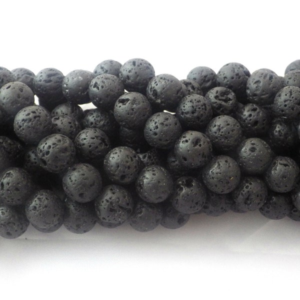 8mm Black Lava Rock Round Beads