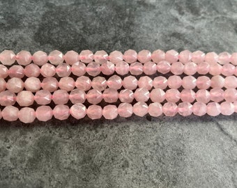 Rose Quartz Faceted Round Beads - B Grade - 6mm