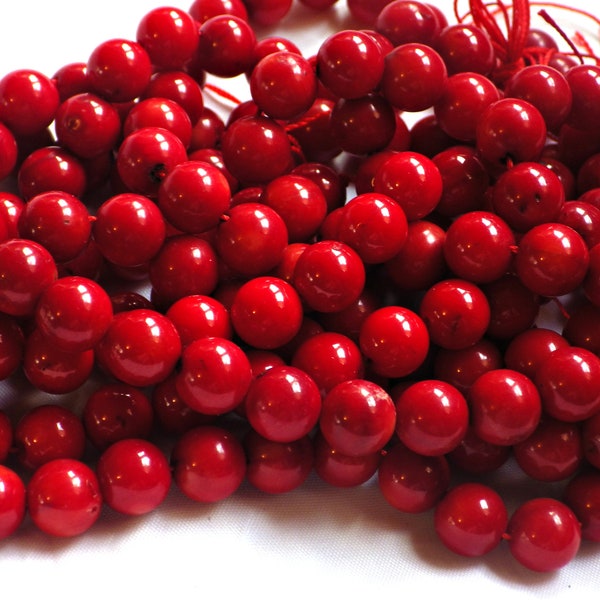 8mm Red Bamboo Coral Round Beads