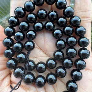 8mm Black Tourmaline Round Beads – A Grade - Natural Gemstone Beads for Jewellery Making, Healing Crystals, Craft Supplies, Approx 49 beads