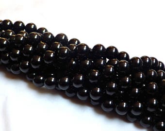 8mm Black Tourmaline Round Beads - approximately 49 beads