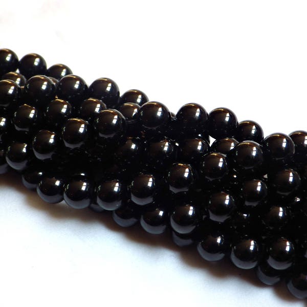 8mm Black Tourmaline Round Beads - approximately 49 beads