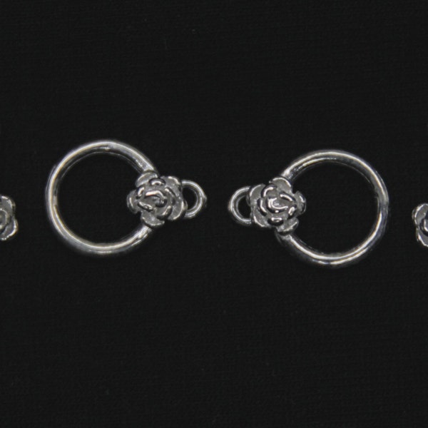 2 X Sterling Silver Rose Toggle Clasps