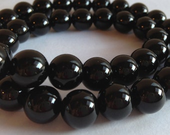 Perles rondes en onyx noir de qualité A, 8 mm