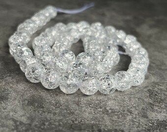 8mm Cracked Rock Crystal Quartz Gemstone Round Beads, A Grade, Clear Quartz Beads Jewellery Making and Crafting, Healing (approx 47 beads)