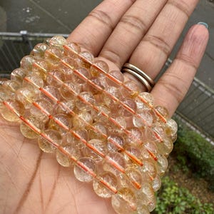 Corde de perles rondes en citrine naturelle 8 mm, 15,5 po.