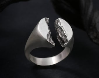 Open Rift Silver Ring - Brutalist Biker Ring for Men