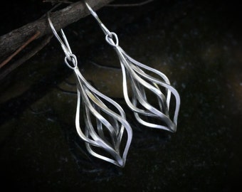 Moonlight Earrings - Handcrafted Art Nouveau Silver Dangle Earrings - Romantic Curves
