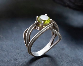 Quenya Ring - Art Nouveau Peridot Engagement Ring - Handmade Sterling Silver