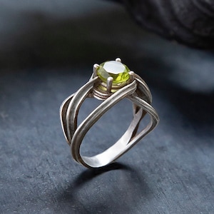 Quenya Ring - Art Nouveau Engagement ring with Peridot , Aquamarine, Amethyst or Garnet . Beautiful and elegant. The perfect ring for Her!