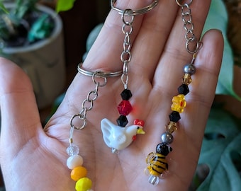 Beaded Animal Keychains | glass beads | glass animal beads | glass keychain | glass bead keychain | beaded keychain | duck | chicken | bee