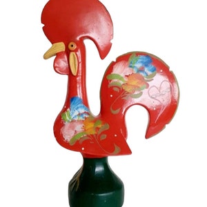 Vintage Large Hand Painted Lucky Good Luck Red Rooster