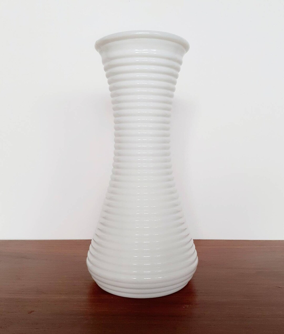 Mid Century Vintage Large Ribbed Milk Glass Vase Etsy