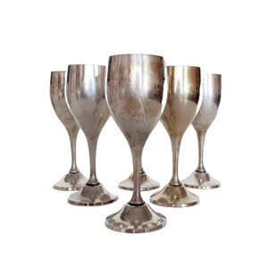 Vintage E.P. Brass Silver Plate Metal Cordial Sherry Shot Glasses Set of 6
