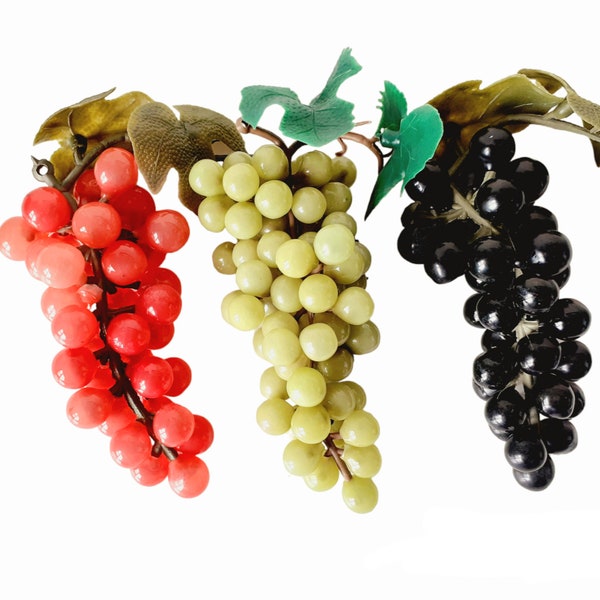 Vintage Purple Green and Red Rubber Bunches of Display Decorative Grapes