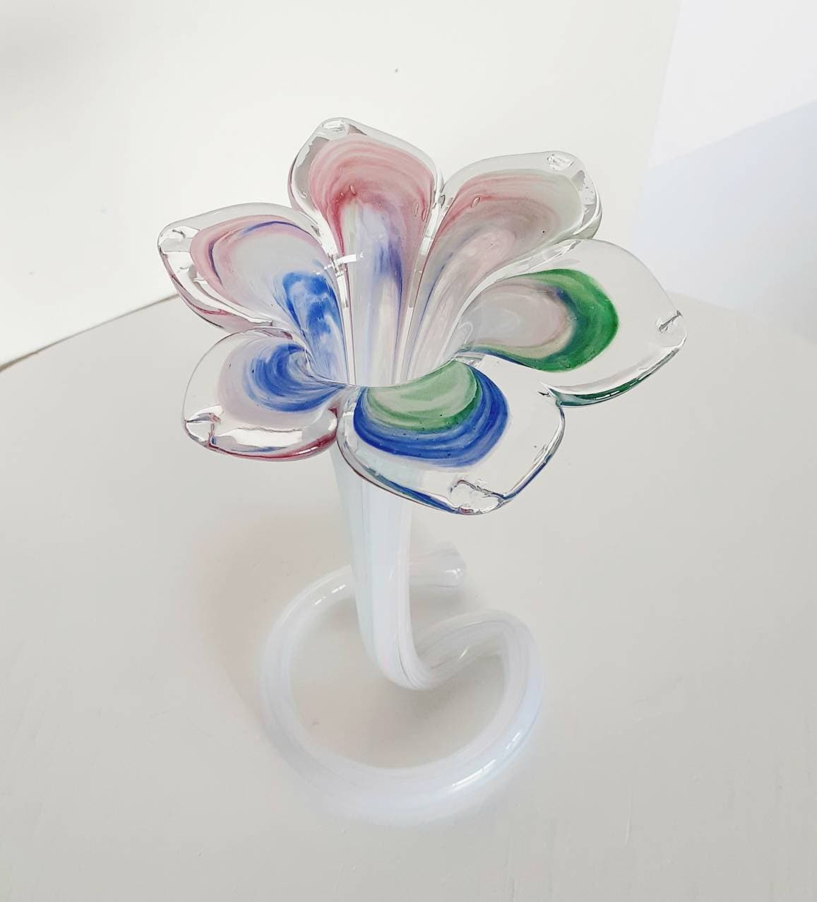 Vintage Murano Style Hand Blown Glass Flower Shaped Vase Etsy Canada