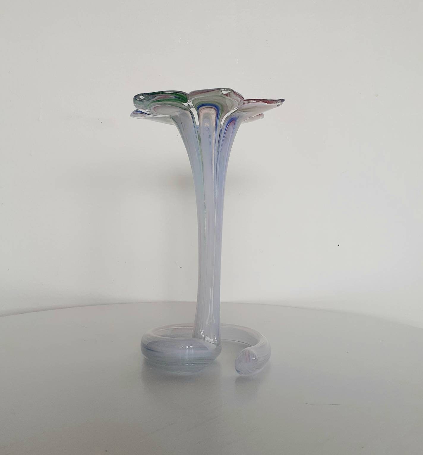 Vintage Murano Style Hand Blown Glass Flower Shaped Vase Etsy Canada