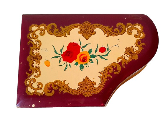 Vintage Lacquered Wood Piano Jewelry Box Flower D… - image 3