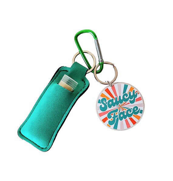 Saucy Face Keychain Seafoam Neoprene Lip Balm Holder and Your