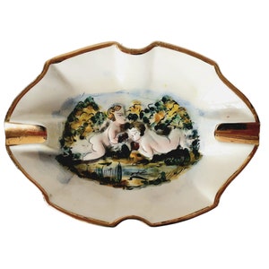 Vintage Italian Capidomonte Cherub Glazed Ceramic Ashtray