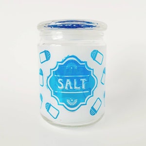 Modern New Stock Cerve Blue Frosted and Clear Glass Salt Canister Jar