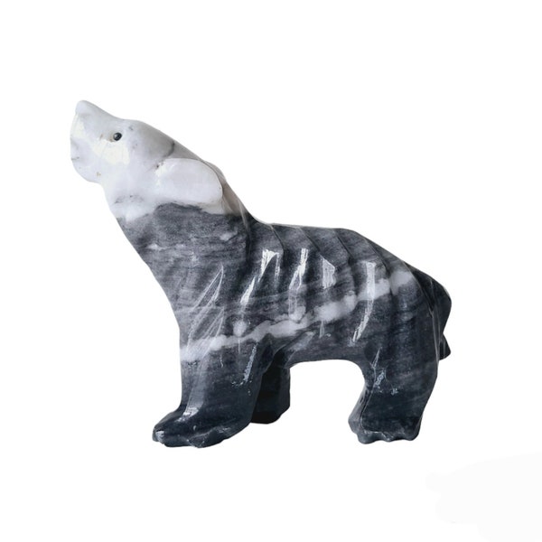 Vintage Grey White Carved Marble Polar Bear Figurine