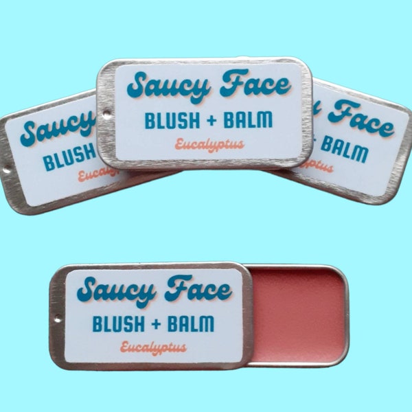 Saucy Face BLUSH + BALM All Natural Eucalyptus Lip and Cheek Tint in Sliding Metal Tin Organic