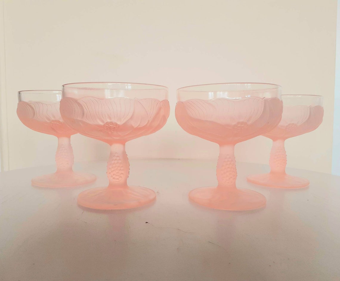 Vintage Frosted Pink Depression Glass Sorbet Ice Cream Dish Etsy