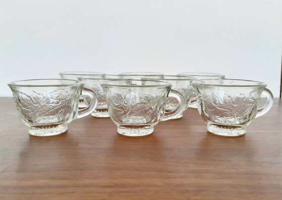 Vintage Clear Glass Leaf and Grape Design Punch Mugs Cups Set of 8 -   Israel