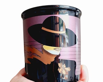 Vintage 80s Patrick Nagel Style Black Ceramic Cup Mug