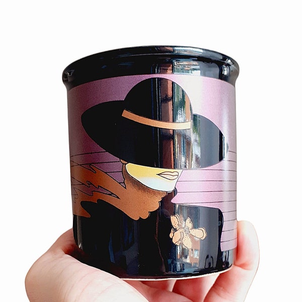 Vintage 80s Patrick Nagel Style Black Ceramic Cup Mug