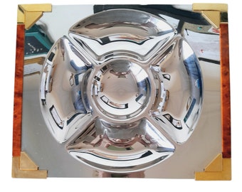 Vintage Guy Degrenne Stainless Steel Snack Tray Platter Chip Dip Salsa Tray