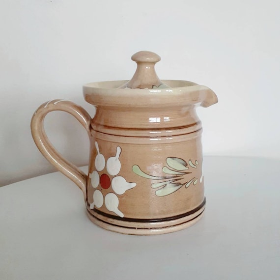 Vintage Brown Alsace Soufflenheim Ceramic Lidded Milk Jug